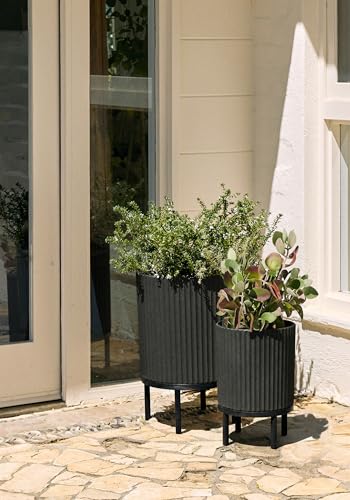Veradek Demi Series Raised Duo Planters - Set of 2 Planters with Stands - color: Black/Black, size: Bundle