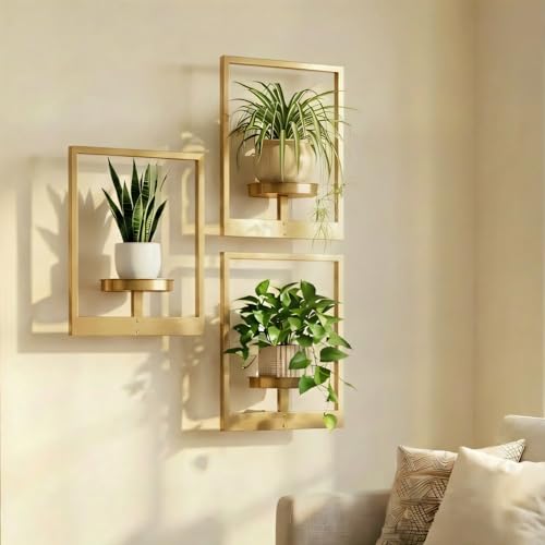 Picture Frame Wall Planters Set of 3, Modern Metal Hanging Shelves for Plants, Rustproof Wall Mount Flower Pot Holder for Indoor Outdoor, Decorative Plant Stand for Living Room Patio, Gold - color: Gold 3-Pack