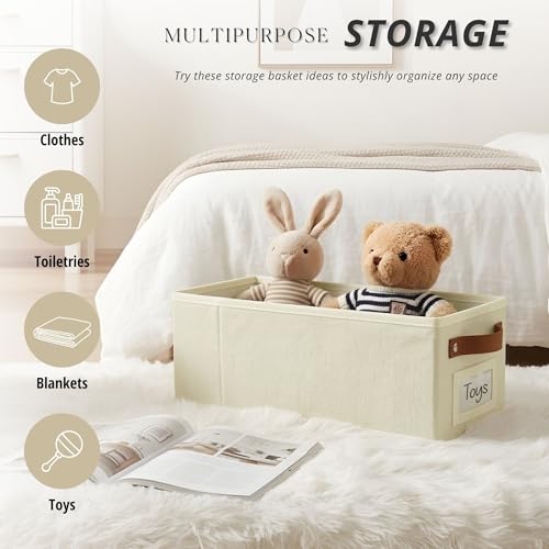 DECOMOMO Narrow Storage Bins, Small Basket with Handles (Beige, 4 Pack) - color: Beige, size: Narrow / 4pcs