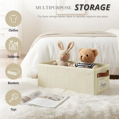 DECOMOMO Narrow Storage Bins, Small Basket with Handles (Beige, 4 Pack) - color: Beige, size: Narrow / 4pcs