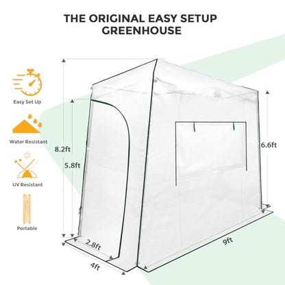 EAGLE PEAK 9x4 Easy Setup Pop Up Greenhouse, Lean-to Design, Clear/White - color: Clear/White, size: 9x4