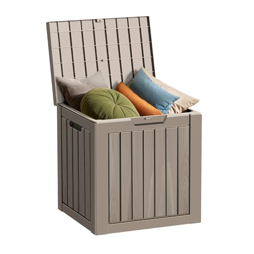 35 Gallon Resin Deck Box, Waterproof Outdoor Storage Bin for Patio, Poolside, and Garden, Lockable & UV-Resistant,Grey - color: Grey, size: 35 Gallon