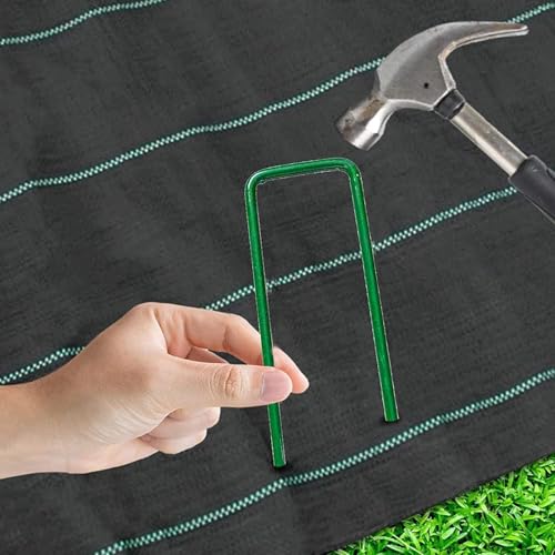 50pcs Green Landscape Staples Heavy Duty 6 Inch 11 Gauge, Lawn Stakes Pins with Coating, Rust Resistant, Blends into Grass for Artificial Turf, Weed Barrier, Pet Fence, Outdoor Decor