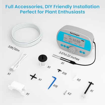 Sainlogic Smart Self-Watering System for 15 Potted Plants, Automatic Plant Waterer with Humidity Display, Deep Root Irrigation, IP64 Programmable Timer, for Vacation, Travel and Indoor Gardens