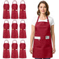 Utopia Kitchen Bib Aprons 10 Pack Adjustable With 2 Pockets - color: Red
