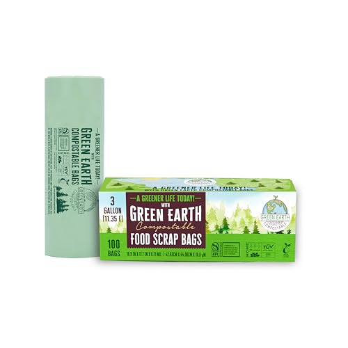 Green Earth Compostable Small Kitchen Food Scrap Trash Bags, Compost Bin Compatible, 3 Gallon, 11.35 Liter, 300-Count, Extra Thick 0.71 Mil, ASTM D6400, BPI (US) & OK Compost Home (EU) Certified - size: 300 Count (Pack of 1), style: 3 Gallon