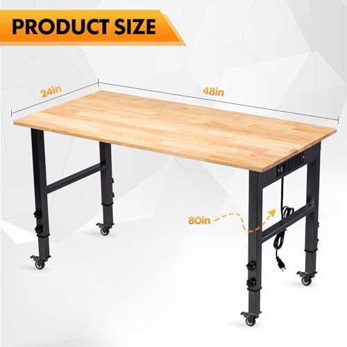 48" Adjustable Workbench, Work Table with Wheels and Power Outlet