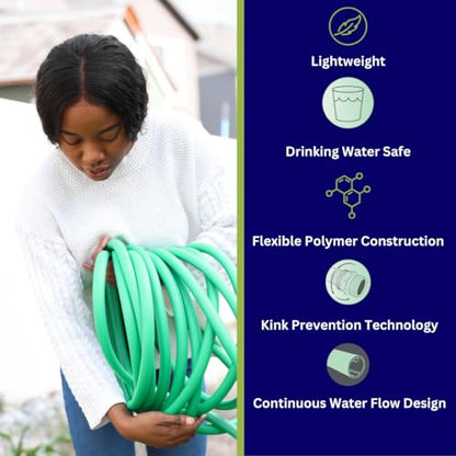Flexon Featherlite 5/8" x 50-Foot Ultra Flexible Drinking Water Safe Garden Hose – Heavy Duty, Kink-Resistant, Lightweight, Durable, Ideal for Lawn, Garden, and Outdoor Use - size: 50 FT
