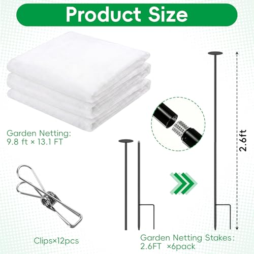 Metal Garden Netting Covers Kit, 6 Pack 2.6FT Poles, 10FTX13FT Mesh - size: 2.6FT