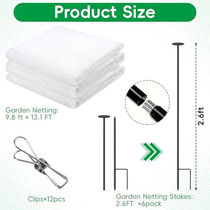 Metal Garden Netting Covers Kit, 6 Pack 2.6FT Poles, 10FTX13FT Mesh - size: 2.6FT