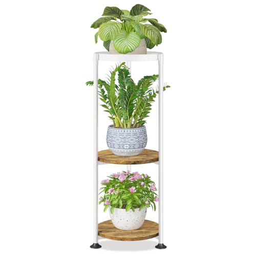LASZOLA Plant Stand Tall Flower Holder for Indoor Corner, 3 Tier White - color: Pure White-Brown, size: 3 Tier