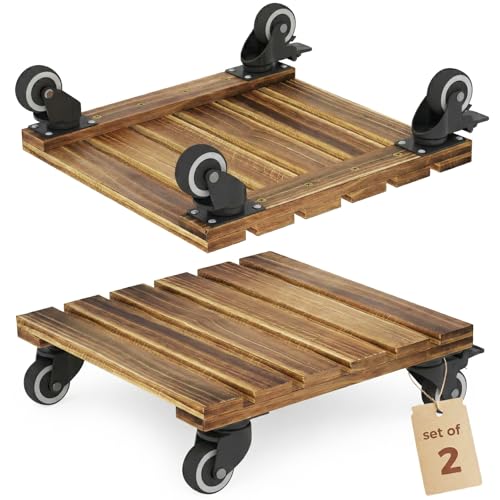 Bamworld Plant Caddy 14 Inch Heavy Duty Wood Dolly 2 Pack - size: 14inch-Square-2 pack