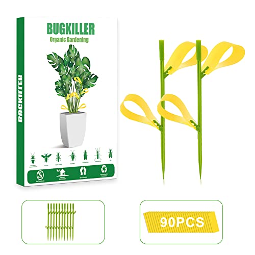 90PCS Yellow Sticky Traps for Indoors/Outdoor Gnat Trap for Plants Fungus Gnats Sticky Traps for Whiteflies Mosquitoes Fruitflies Thrips Aphids. Stake Holders Included Dual-Sided - color: Yellow-90