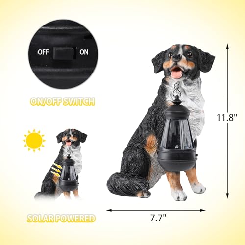 Dog Garden Statue, Bernese Mountain Dog Statue Holding Lantern Yard Art - style: Bernese Mountain Dog