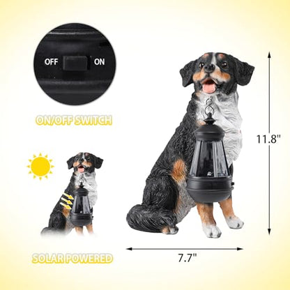 Dog Garden Statue, Bernese Mountain Dog Statue Holding Lantern Yard Art - style: Bernese Mountain Dog