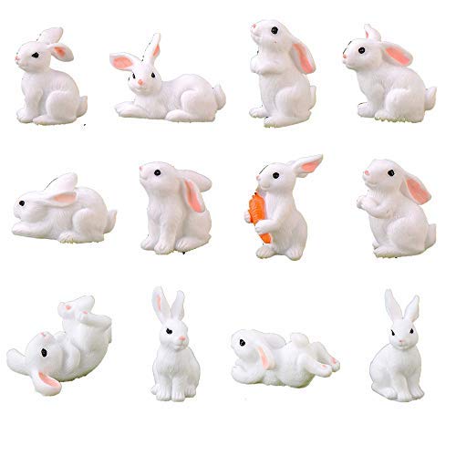 16 Pcs Fairy Garden Miniature Rabbit Figure Mini Bunny Figurines Miniature Animal Rabbit Figures, Rabbit Cake Topper Decoration Desktop Decor