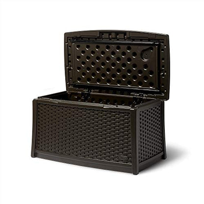 Suncast 30 Gallon Resin Outdoor Patio End Table Storage Box, Java, Made in the USA - color: Java