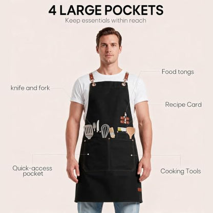 KTMOUW 2 Pack Chef Apron for Men Women with Large Pockets, Adjustable Apron - color: Black+green