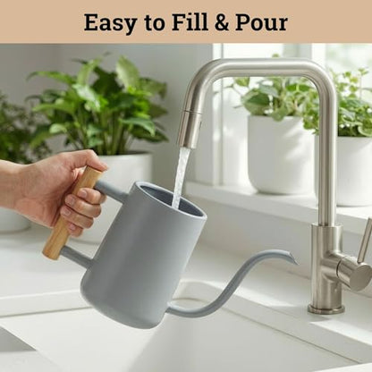 Metal Small Indoor Watering Can with Long Spout & Real Wood Handle, 35oz - color: Gray
