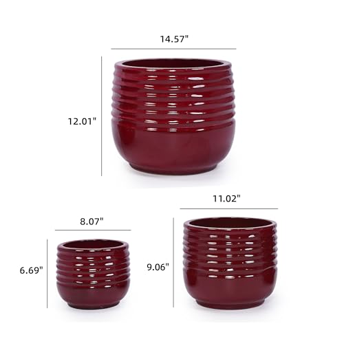 Ceramic Plant Pots with Drainage Hole, 8/11/15 Inch, Red