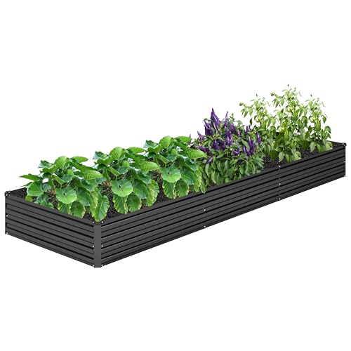 DIIYIV 12x4x1FT Galvanized Raised Garden Bed Kit,Vegetable Boxes-Rectangle Metal Flower Box,Large Planter Raised Beds Outdoor Garden for Planting,Fruit,Herb-Black - color: Black, size: 12x4x1(1PCS)