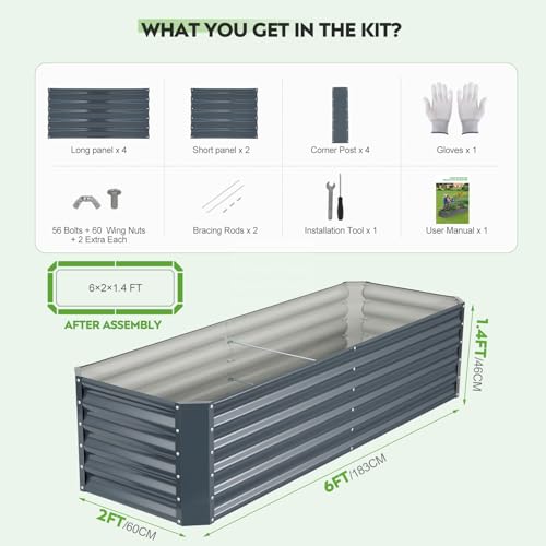 Raised Garden Bed Kit 6x2x1.4ft, Metal Planter Boxes Outdoor,IronGrey - color: Irongrey, size: 6x2x1.4ft