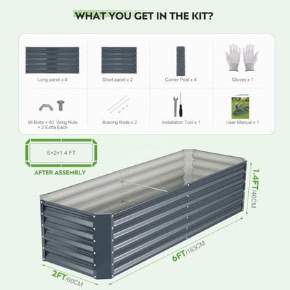 Raised Garden Bed Kit 6x2x1.4ft, Metal Planter Boxes Outdoor,IronGrey - color: Irongrey, size: 6x2x1.4ft