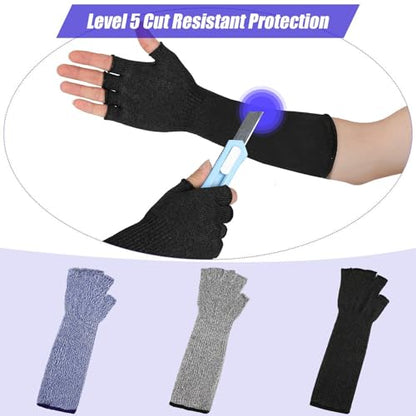 JenPen 3 Pairs Arm Sleeves Cut Resistant Level 5 - color: Black, Gray, Blue, size: Medium