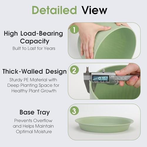 GARDIFE 5-Pack Plastic Plant Pots 7-10in with Drainage & Saucers, Green - color: Green
