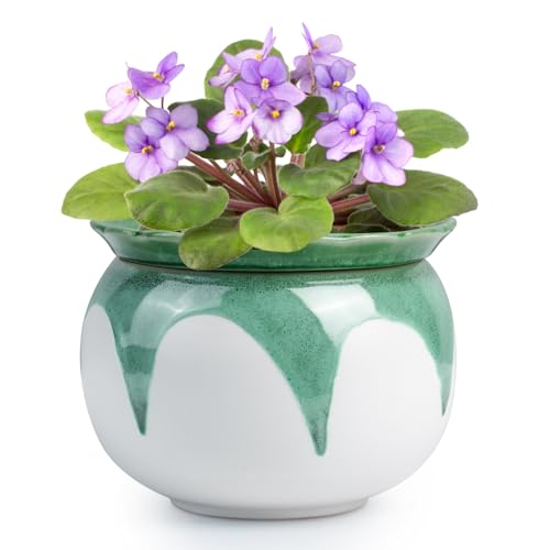 BUYMAX Self Watering Ceramic African Violet Pot Keep The Soil Moist - color: White-green