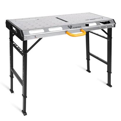 WORKESS Metal Welding Table Folding 1000 lbs Load Capacity Heavy Duty Steel Construction Workbench for Welding Adjustable 7 Level Height - style: Metal Top