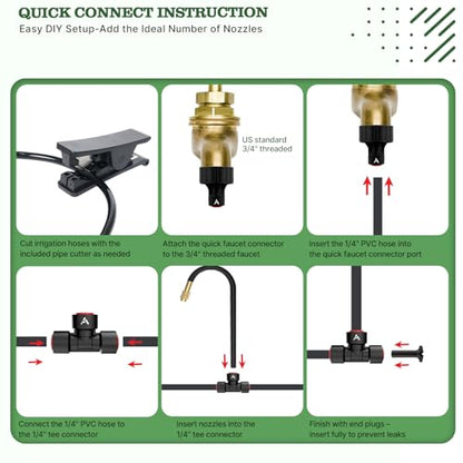 A ANLEOLIFE 50FT Drip Irrigation Kit for Patio, Potted Plants, 360° Bendable Copper Nozzles, Quick-Connect 1/4" Tubing for Container Gardens, Micro Drip with Adjustable Water Flow (Timer Not Included) - style: 50FT Drip Kit