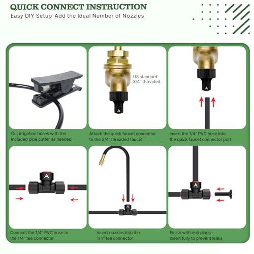 A ANLEOLIFE 50FT Drip Irrigation Kit for Patio, Potted Plants, 360° Bendable Copper Nozzles, Quick-Connect 1/4" Tubing for Container Gardens, Micro Drip with Adjustable Water Flow (Timer Not Included) - style: 50FT Drip Kit
