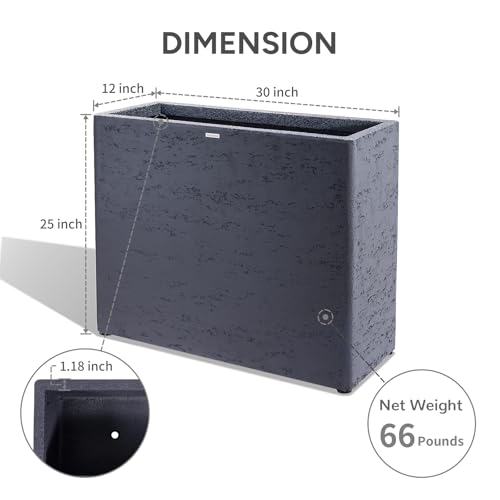 25"Tall Rectangular Outdoor Planter, Heavy‑Duty | Business&Home, Dark Gray - color: Charcoal Gray
