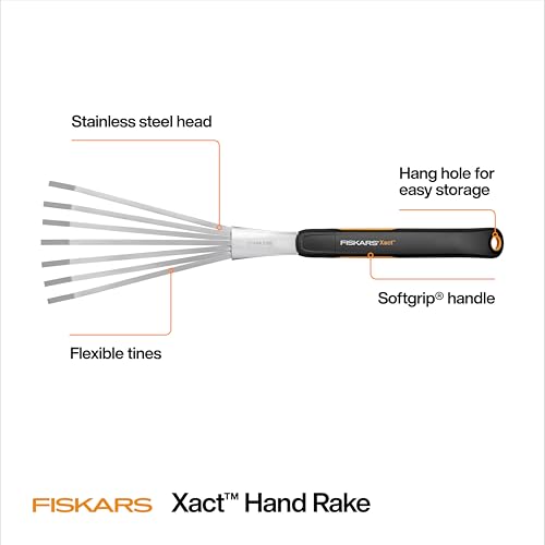 Fiskars Xact Hand Rake, Ergonomic Handle for Heavy Duty Gardening - size: Rake