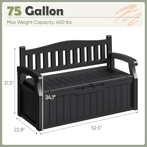 Homall 75 Gallon Outdoor Storage Benches Lockable Deck Box Waterproof - color: Black