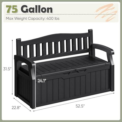 Homall 75 Gallon Outdoor Storage Benches Lockable Deck Box Waterproof - color: Black