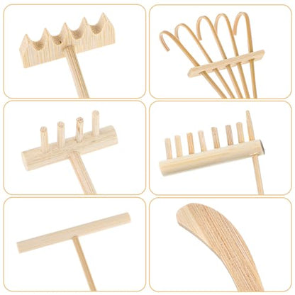 6 Piece Mini Zen Garden Rake Tools, Miniature Tabletop Rock Sand Zen Garden Accessories Zen Sand Garden Rake Set Small Rakes for Garden Beds Mini Sand Stamp Rakes for Home Office Desktop Decoration - style: 6Pcs