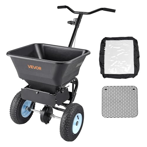 VEVOR Broadcast Spreader 100 LBS Capacity Walk-Behind Push Spreader Black