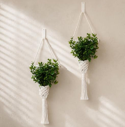2Pcs Macrame Wall Plant Hanger, Boho Hanging Planter Basket - color: White X 2pc