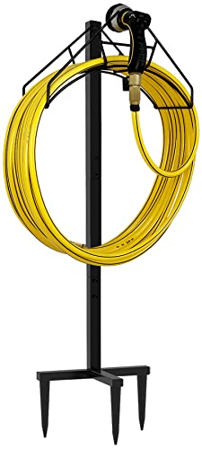Artigarden Freestanding Garden Hose Holder Hanger, Heavy Duty Metal Water Hose Reel Storage Stand Rack for Yard Lawn, Bright Black (Hose not Included) - color: Nozzle