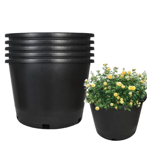 findmall 10 Gallon Plants pots with Drainage Holes for Outdoor and Indoor Use, Black, 5 Pack 10 Gallon Premium Nursery Plastic Planter Flower Herb Vegetable Garden Grow Pots - size: 10 Gallon-5 PCS