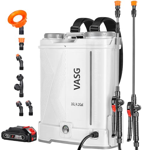Battery Powered Backpack Sprayer 4 Gallon, 21V 2.6Ah Electric Sprayer - color: White