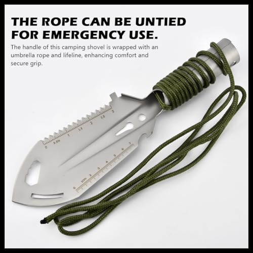 9‑in‑1 Mini Camping Shovel, Ultralight Backpacking Trowel Multitool - color: silver