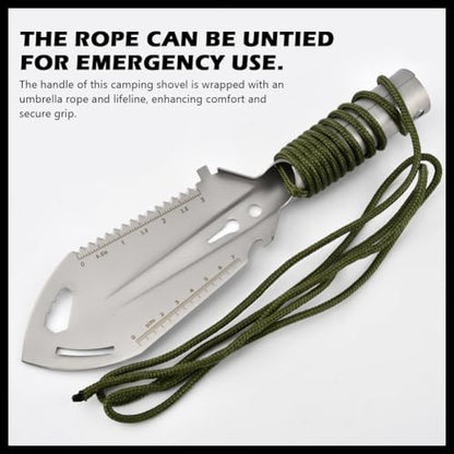 9‑in‑1 Mini Camping Shovel, Ultralight Backpacking Trowel Multitool - color: silver