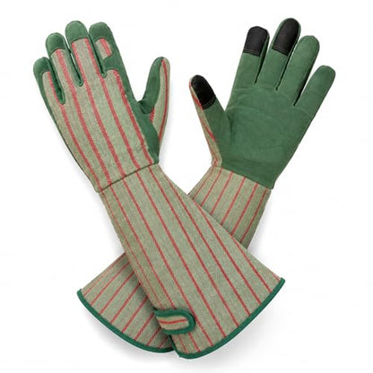 Thornproof Rose&Cactus Gardening Gloves,Gauntlet Garden Glove,Gifts - color: Green Stripe, size: Large