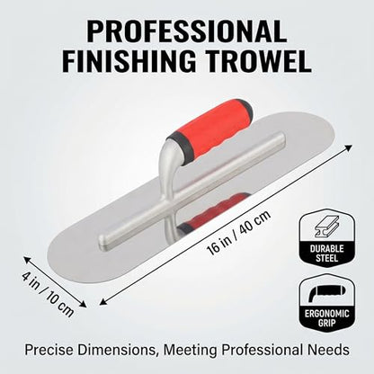 Professional Concrete Finishing Trowel, Stainless Steel Blade with Soft Grip Handle, Silver and Red, 16 x 4 Inch - size: 40cm*10cm