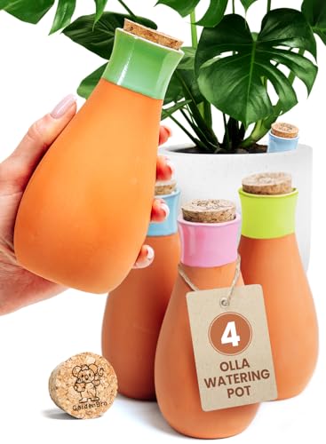 4 Pcs Ollas Terracotta Watering Pots Large - 14 Oz Self Watering Planter Insert Olla Watering System For 1-week Easy To Refill - Clay Plant Watering Globes For Outdoor & Indoor Plants [4 PCS, Bright] - style: 4pcs Bright