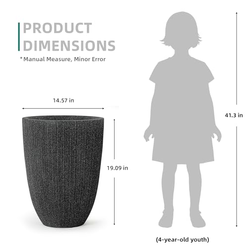 19" Black Concrete-Look Resin Tall Planters with Fluted Texture - color: 19"h-mediterranean Black