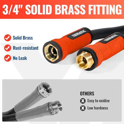 YAMATIC 100FT Garden Hose 5/8in I.D. with 10 Function Water Hose Nozzle - color: Black and Red, size: 100' feet